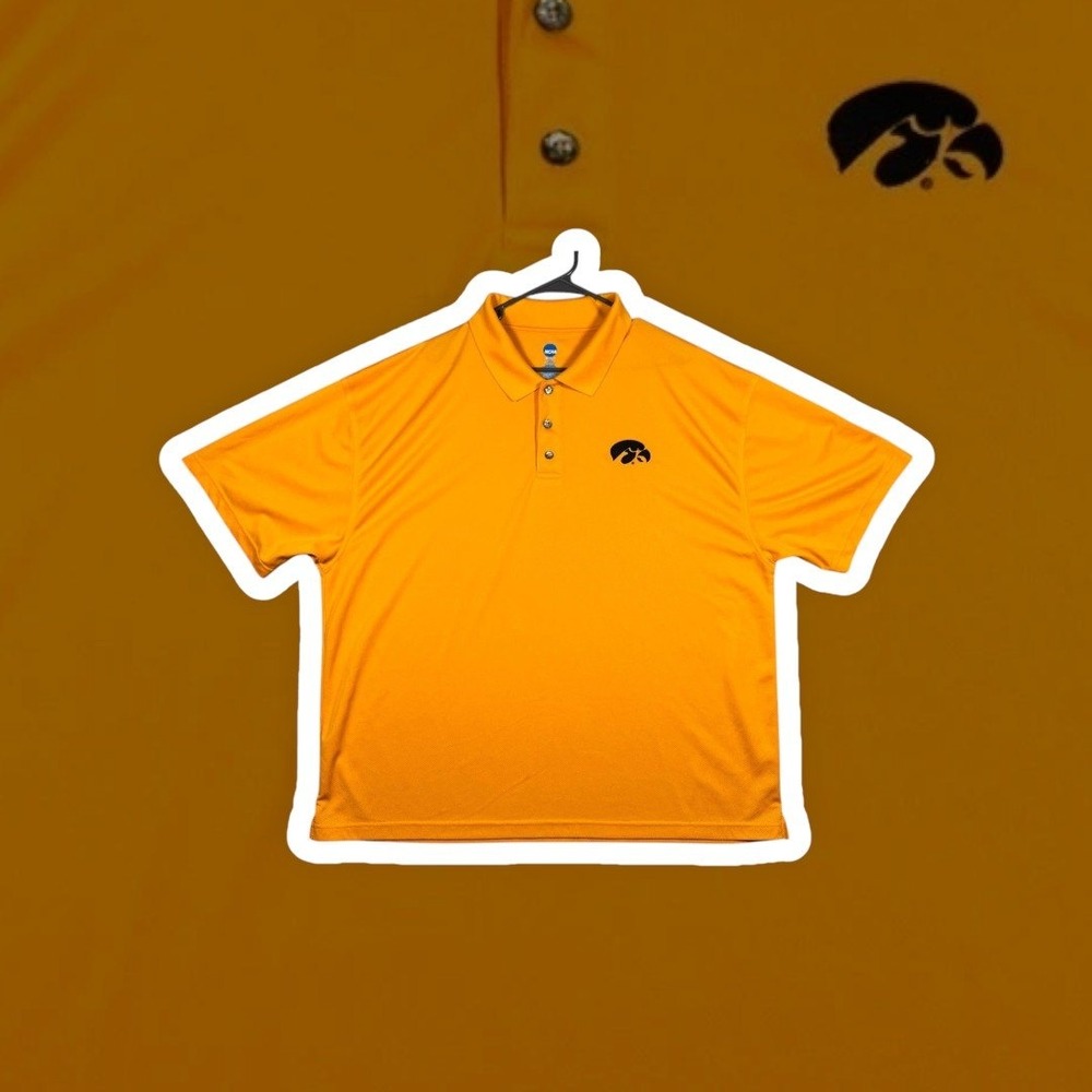 NCAA Iowa Hawkeyes Polo Shirt Mens 2XL Yellow Polyester Short Sleeve KA Inc Logo